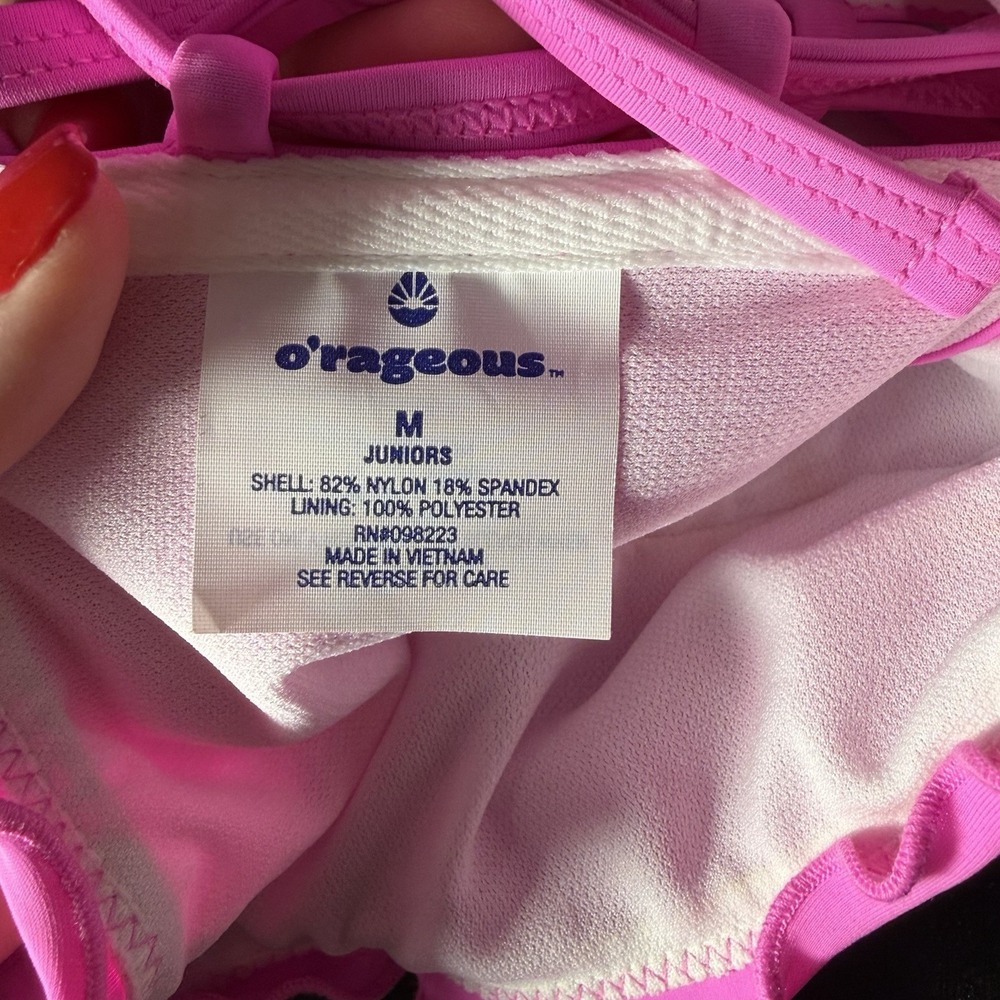 Juniors O'rageous Fuchsia Adjustable High Neck Tank Top Bikini Size Medium NWT - Picture 5 of 6